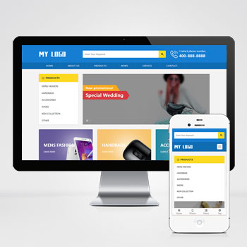 (自適應手機端)響應式藍色外貿英文網站模板