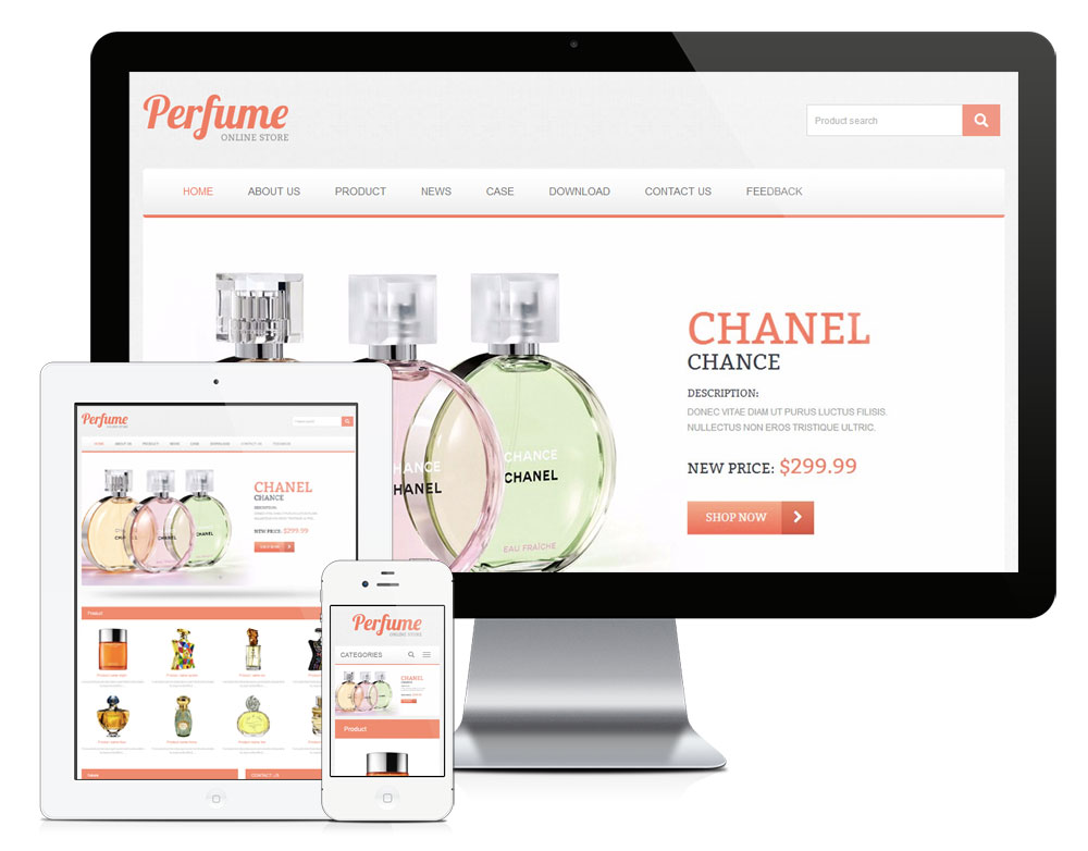 香水外貿企業響應式英文網站模板